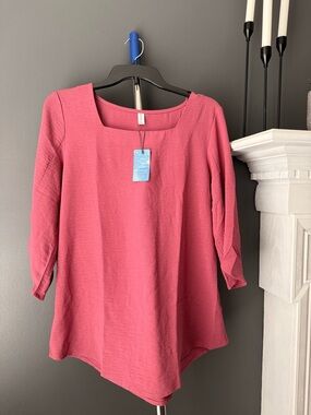 Women’s Square Neck 3/4 Sleeve Tunic Top - Rose Pink